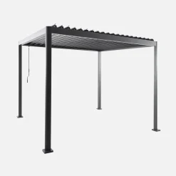 Pergola bioclimatica 3x3 con piedini arrotondati in alluminio e acciaio e lamelle orientabili