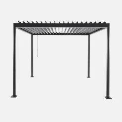 Pergola bioclimatica 3x3 con piedini arrotondati in alluminio e acciaio e lamelle orientabili