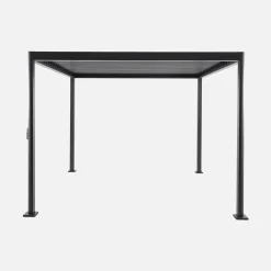 Pergola bioclimatica 3x3 con piedini arrotondati in alluminio e acciaio e lamelle orientabili