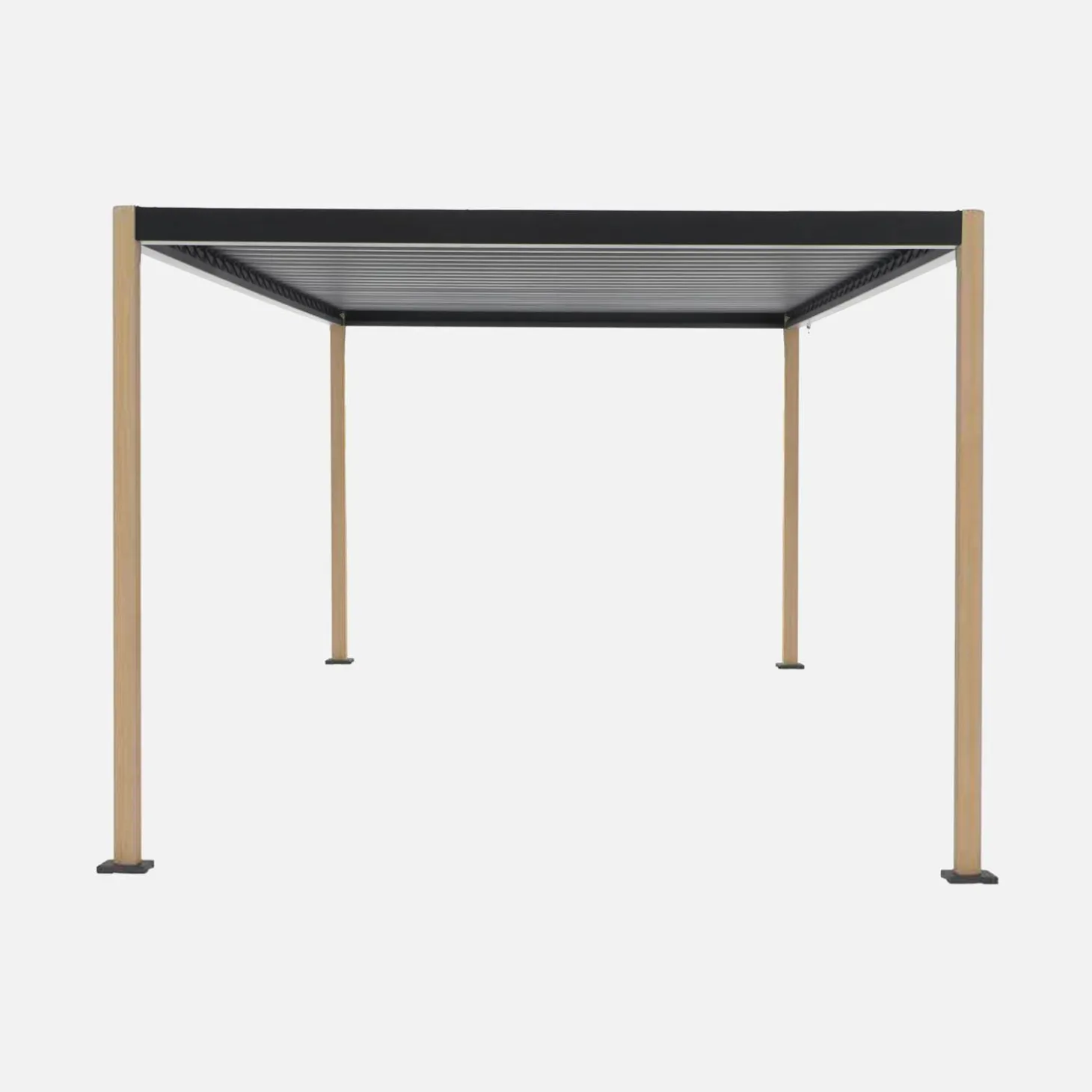 Pergola bioclimatica 3x3m con piedini arrotondati in alluminio e acciaio e lamelle orientabili
