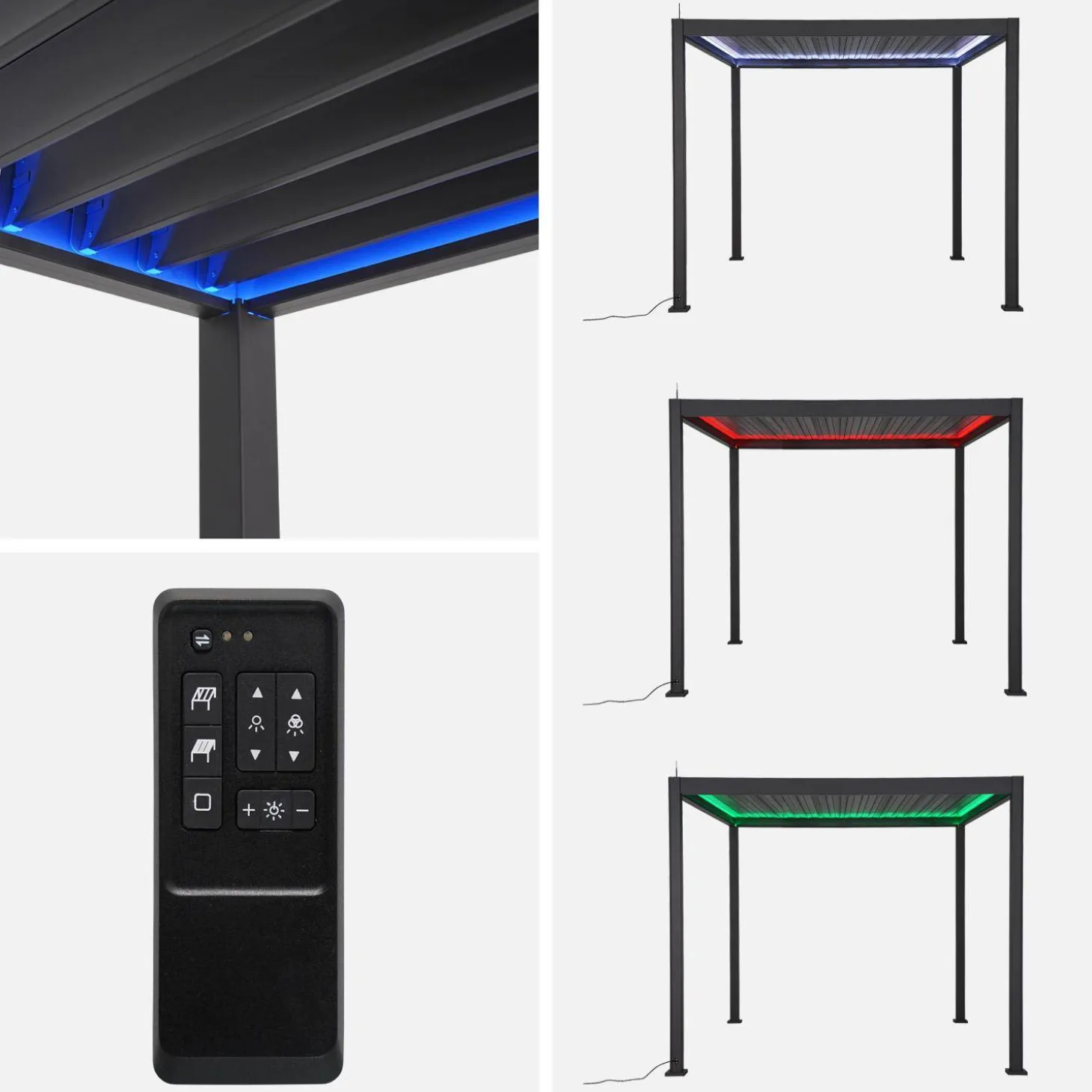 Pergola bioclimatica 3x3m elettrica in alluminio con illuminazione LED
