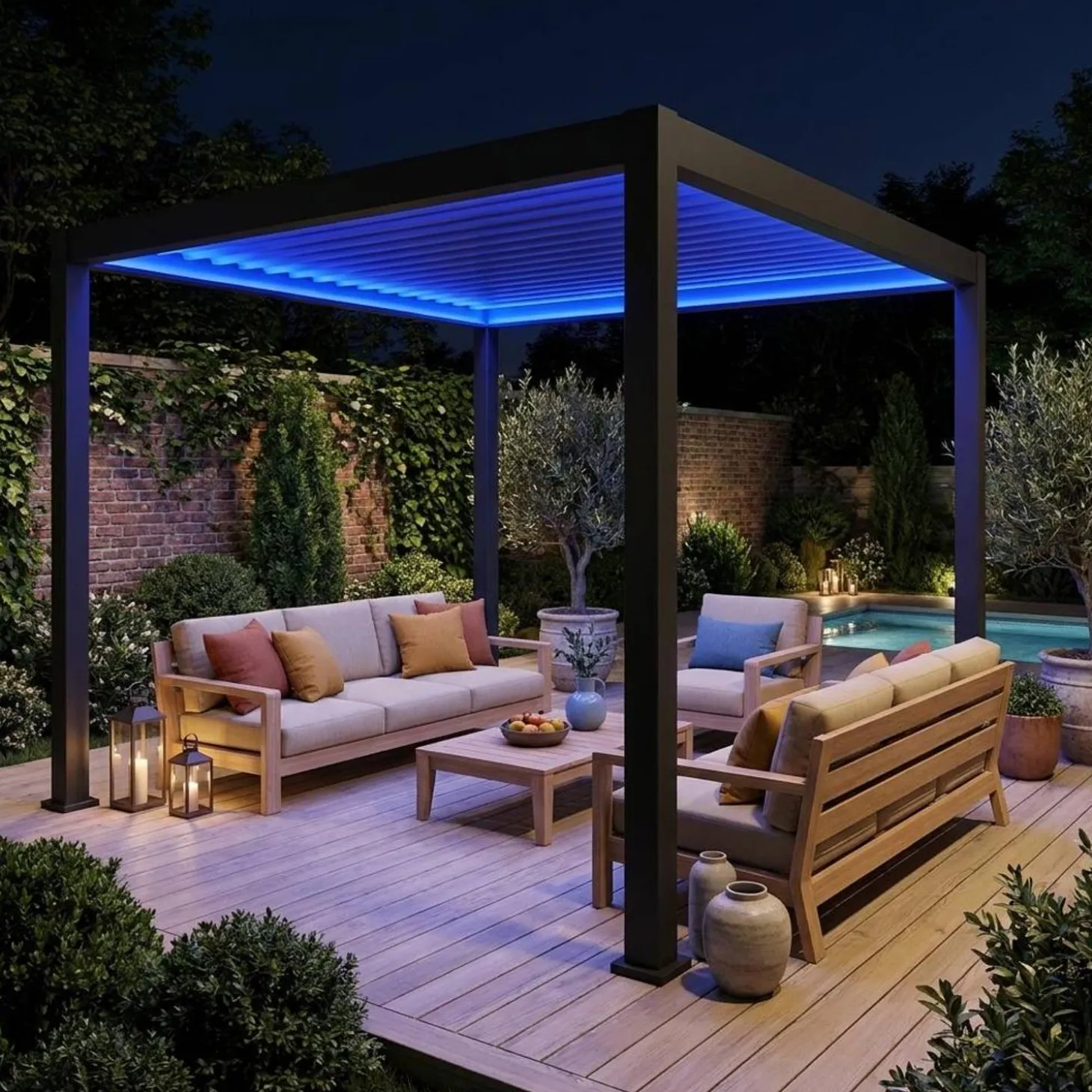 Pergola bioclimatica 3x3m elettrica in alluminio con illuminazione LED