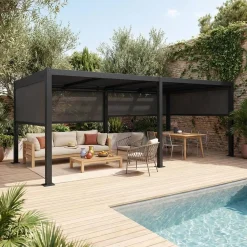 Pergola bioclimatica 3x6m in alluminio e acciaio + 4 tende 3m