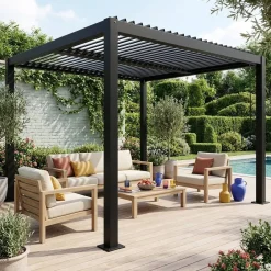 Pergola bioclimatica 3x3m in alluminio e acciaio, lamelle orientabili