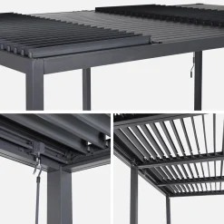 Pergola bioclimatica 3x6m in alluminio e acciaio, lamelle orientabili