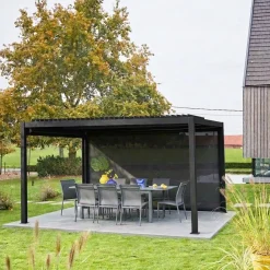 Pergola bioclimatica 3x4m in alluminio e acciaio + tenda 4m
