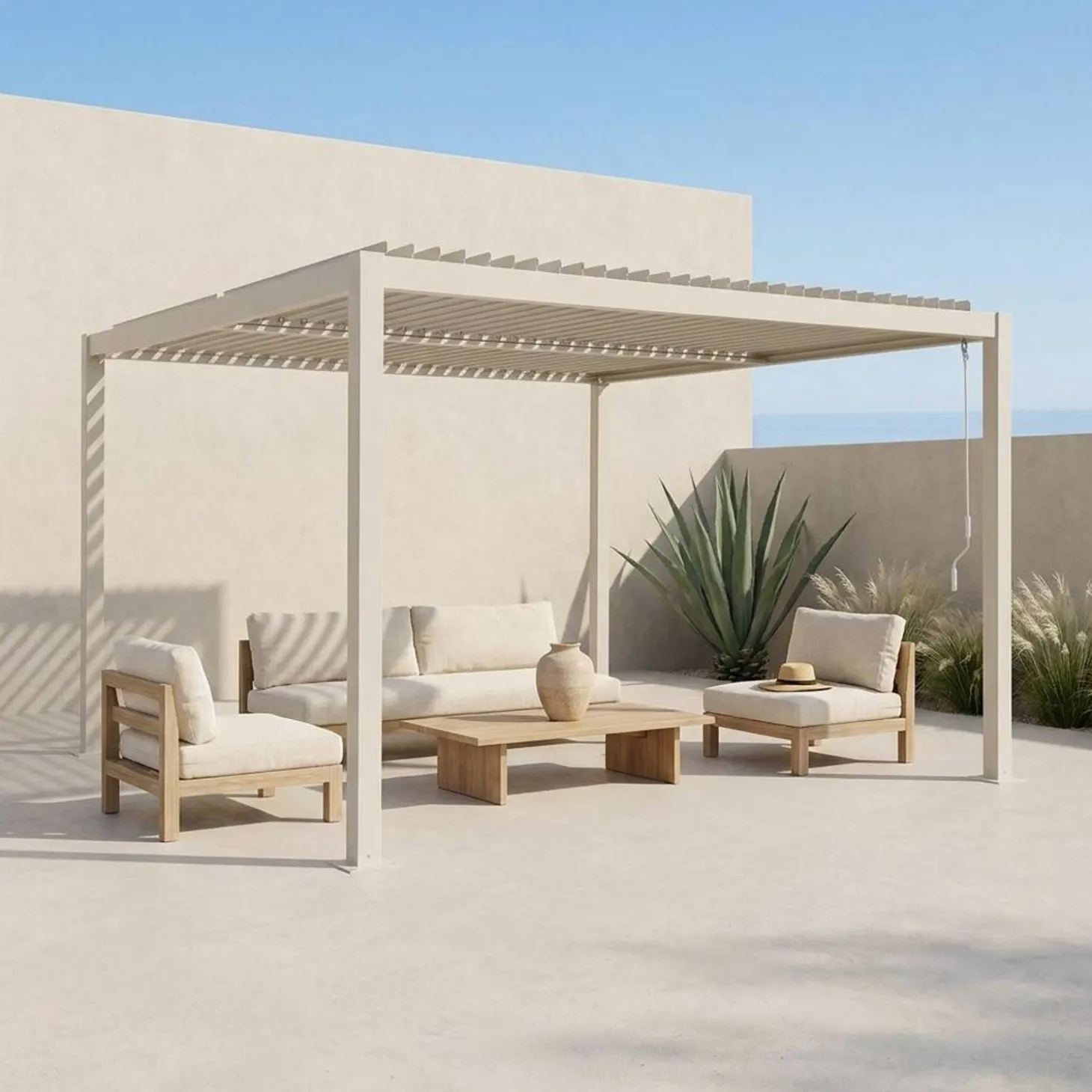 Pergola bioclimatica 3.6x3.6m in alluminio e acciaio con lamelle orientabili
