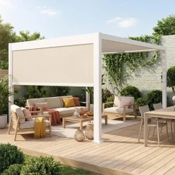 Pergola bioclimatica 3x3m in alluminio e acciaio + tenda 3m
