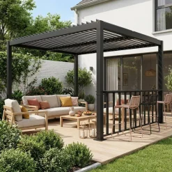 Pergola bioclimatica 3x4m in alluminio e acciaio + bar 3m