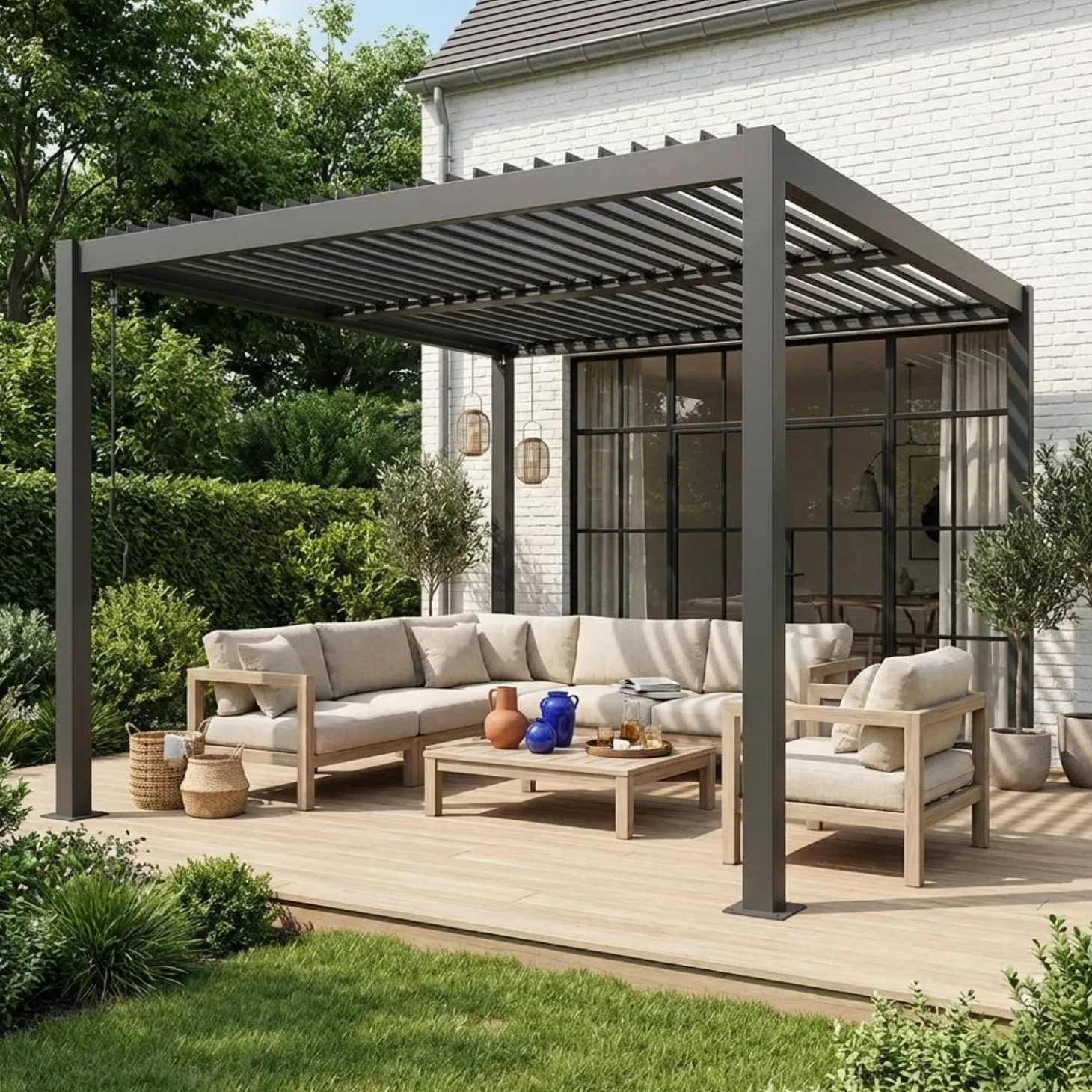 Pergola bioclimatica 3.6x3.6m in alluminio e acciaio con lamelle orientabili