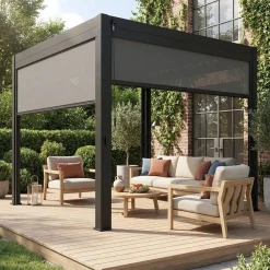 Pergola bioclimatica 3x3m in alluminio V2 + 2 tende da 3m