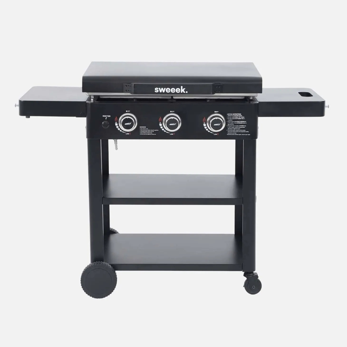 Piastra plancha a gas a 3 bruciatori con carrello e utensili