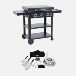 Piastra plancha a gas a 3 bruciatori con carrello e utensili
