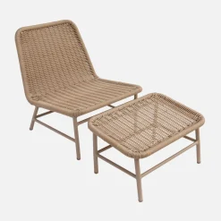 Poltrona da giardino e poggiapiedi in alluminio e corda