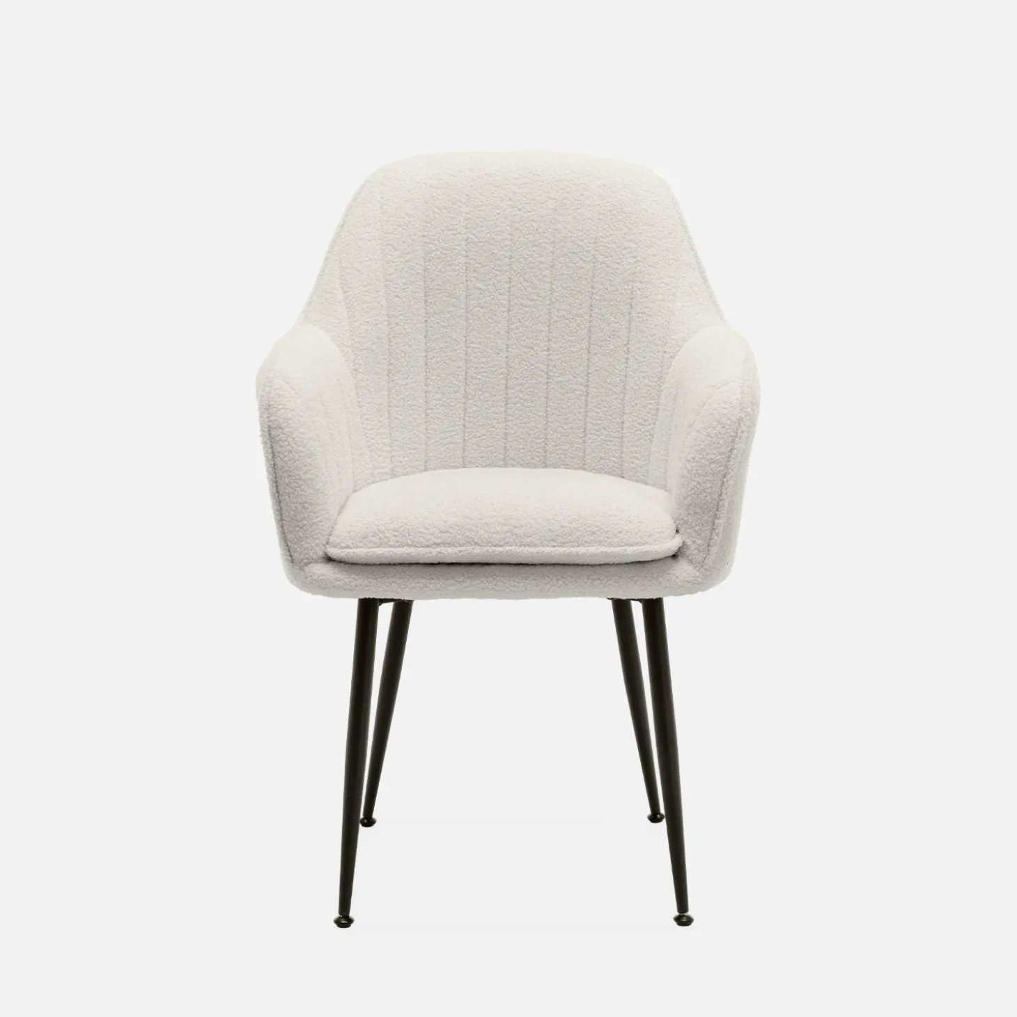 Poltrona in tessuto bouclé con gambe in metallo