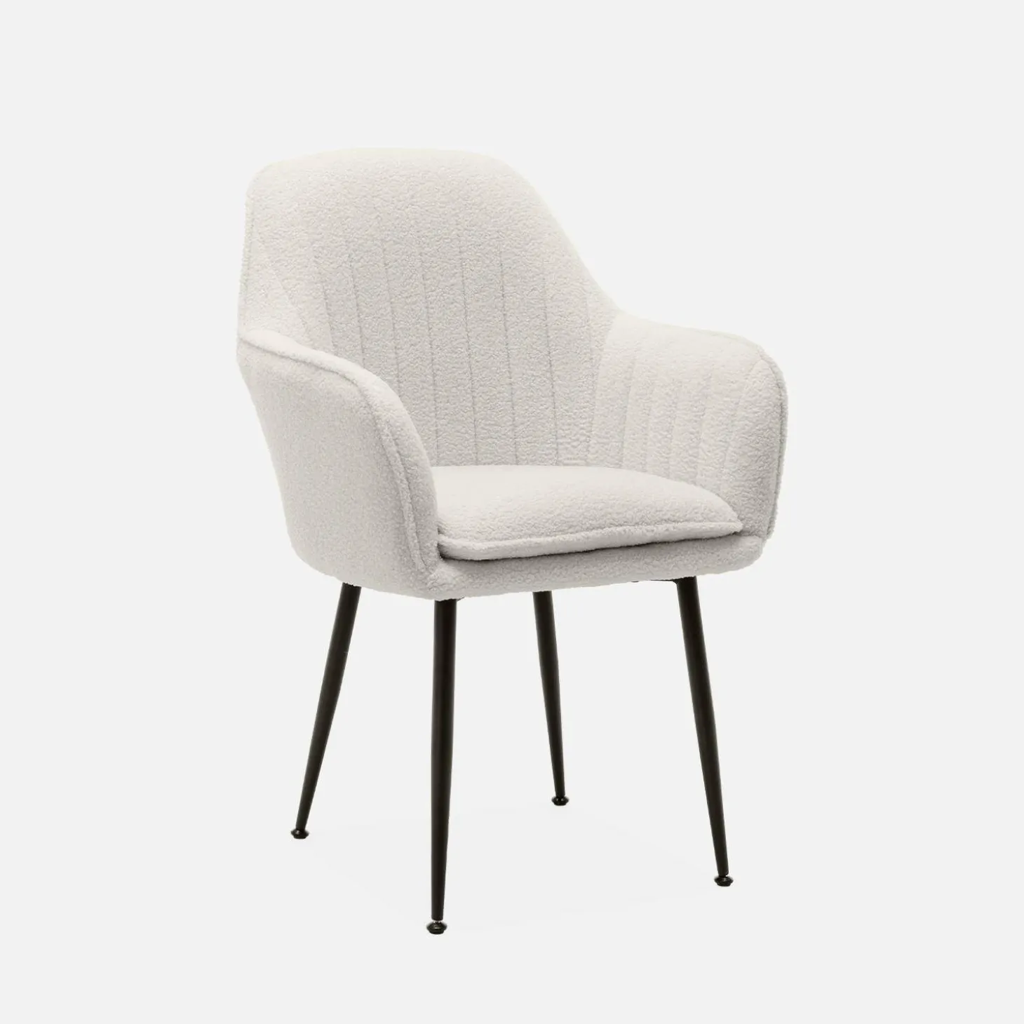 Poltrona in tessuto bouclé con gambe in metallo