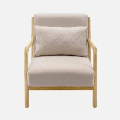 Poltrona scandinava in legno e tessuto con braccioli