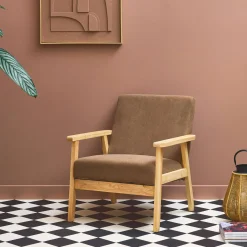 Poltrona scandinava in legno e velluto a coste