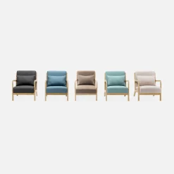 Poltrona scandinava in legno e tessuto con braccioli