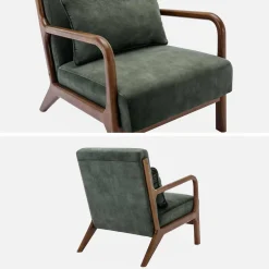 Poltrona scandinava in velluto e legno di hevea tinto noce scuro