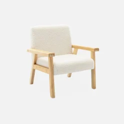 Poltrona scandinava per bambini in tessuto bouclé e legno di hevea