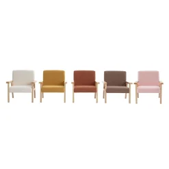 Poltrona scandinava per bambini in tessuto bouclé e legno di hevea