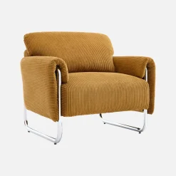Poltrona vintage in velluto a coste con struttura cromata