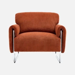 Poltrona vintage in velluto a coste con struttura cromata