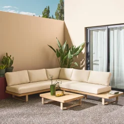 Salotto da giardino angolare in legno di acacia e alluminio, 5 posti