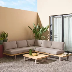 Salotto da giardino angolare in legno di acacia e alluminio, 5 posti