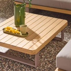 Salotto da giardino angolare in legno di acacia e alluminio, 5 posti