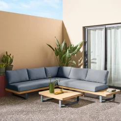 Salotto da giardino angolare in legno di acacia e alluminio, 5 posti