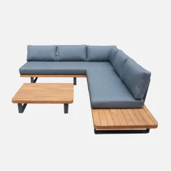 Salotto da giardino angolare in legno di acacia e alluminio, 7 posti