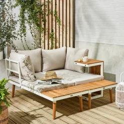 Salotto da giardino in alluminio e acacia, 4 posti