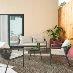 Salotto da giardino in alluminio e corde, 4 posti
