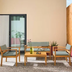 Salotto da giardino in legno di acacia, 4 posti