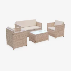 Salotto da giardino in resina intrecciata, 4 posti