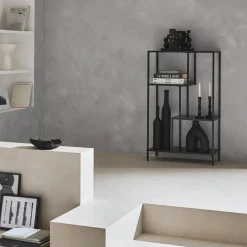 Scaffale asimmetrico in metallo nero, 4 vani