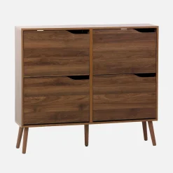 Scarpiera con decoro effetto legno, 4 ante