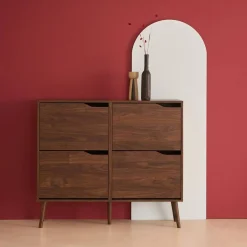 Scarpiera con decoro effetto legno, 4 ante