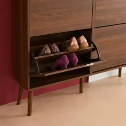 Scarpiera con decoro effetto legno, 4 ante