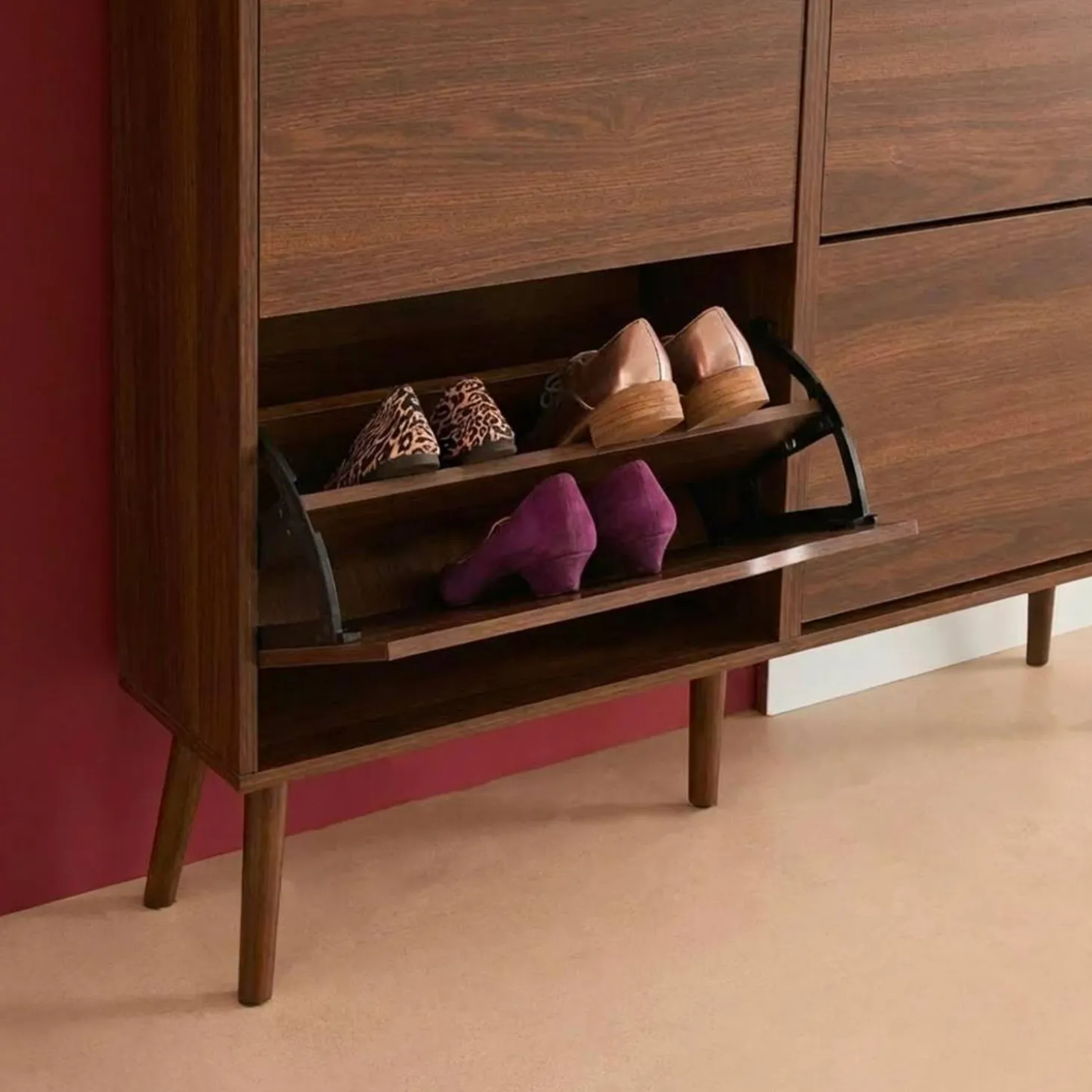 Scarpiera con decoro effetto legno, 4 ante