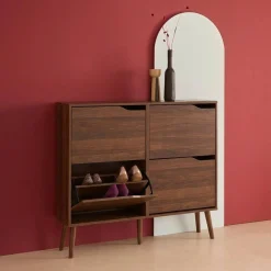 Scarpiera con decoro effetto legno, 4 ante
