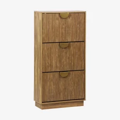Scarpiera con decoro effetto legno di mango scanalato, 3 ante