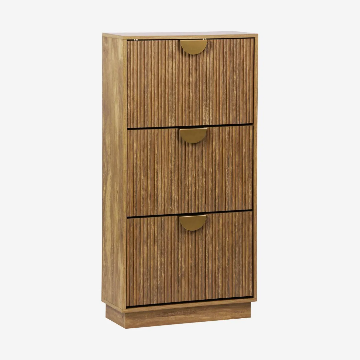 Scarpiera con decoro effetto legno di mango scanalato, 3 ante