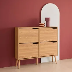 Scarpiera con decoro effetto legno, 4 ante