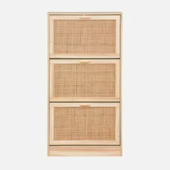 Scarpiera con decoro in canna e legno, 3 ante