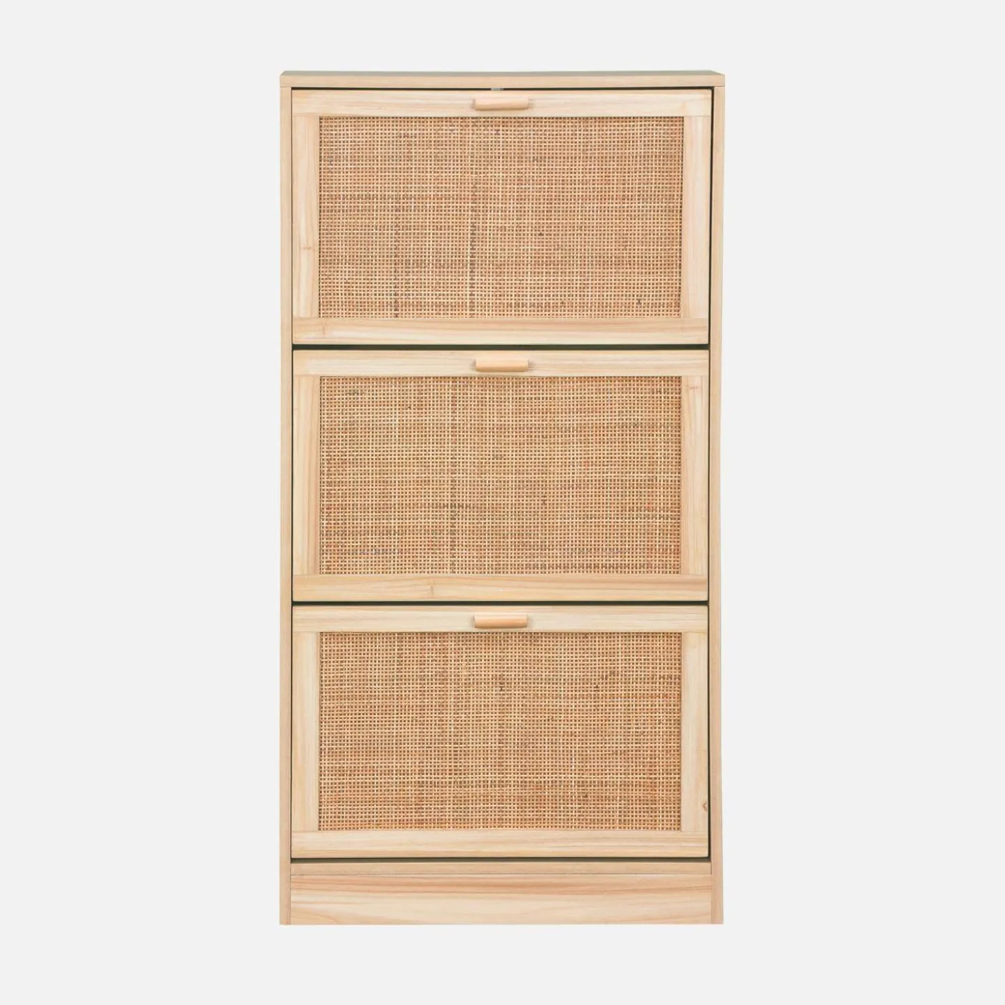 Scarpiera con decoro in canna e legno, 3 ante