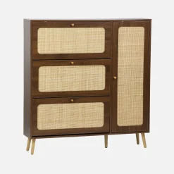 Scarpiera con decoro in legno e canna, 3 ante