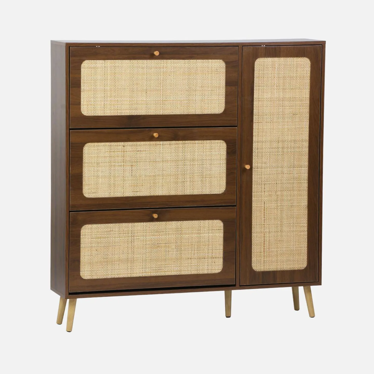Scarpiera con decoro in legno e canna, 3 ante